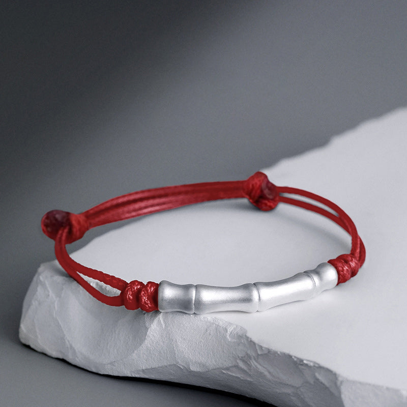 Buddha Stones999 スターリングシルバー 骨模様 幸運のロープ編みブレスレット - 赤いロープ(手首周り14~23cm) - image 0