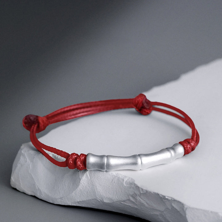 Buddha Stones999 スターリングシルバー 骨模様 幸運のロープ編みブレスレット - 赤いロープ(手首周り14~23cm) - image 0