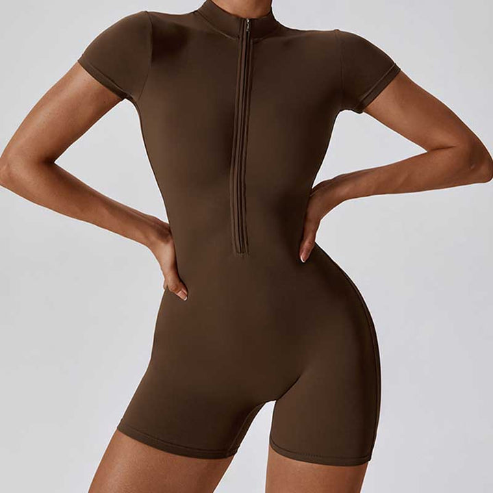 Buddha Stonesハイストレッチ ジッパー 半袖 ジャンプスーツ スポーツ フィットネス ヨガ レディース ボディスーツ - image 26