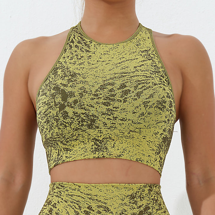 Buddha Stonesシームレス フィットネス クロップ タンクトップ ハイウエスト レギンス パンツ スポーツ ジム ヨガ ウェア