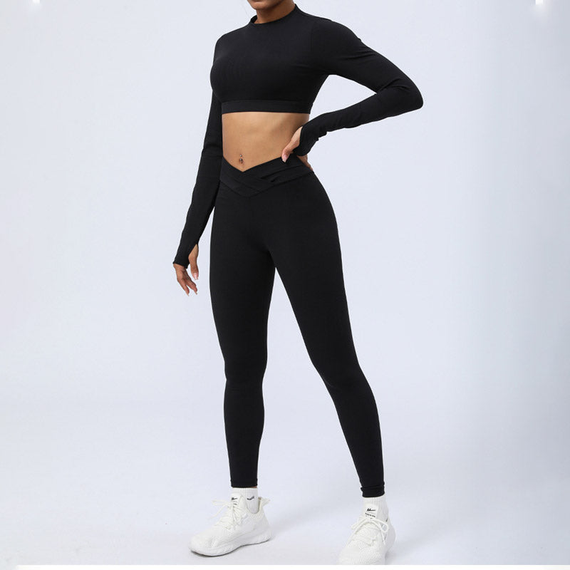 Buddha Stones 2点セット 長袖 バックレス トップ ブラ レギンス パンツ フィットネス ヨガ 衣装セット