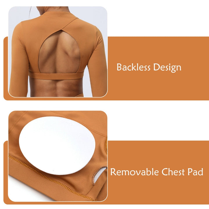 Buddha Stones 2点セット 長袖 バックレス トップ ブラ レギンス パンツ フィットネス ヨガ 衣装セット