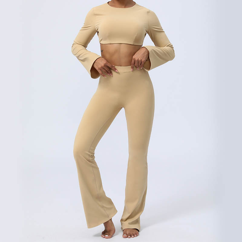 Buddha Stonesロングスリーブ バックレス ストラップ トップブラ フレアパンツ フィットネス ヨガ ウェア - image 26