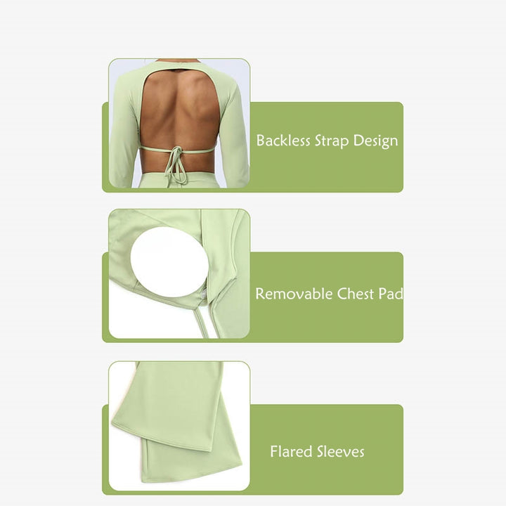 Buddha Stonesロングスリーブ バックレス ストラップ トップブラ フレアパンツ フィットネス ヨガ ウェア - image 15