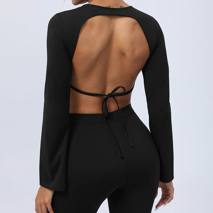 Buddha Stonesロングスリーブ バックレス ストラップ トップブラ フレアパンツ フィットネス ヨガ ウェア - image 47