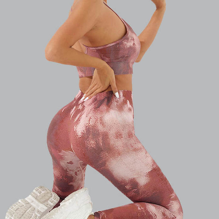 Buddha Stones 2点セット 迷彩柄 バックレス クロスストラップ トップ ブラ ショーツ レギンス パンツ フィットネス ヨガ 衣装セット - image 14