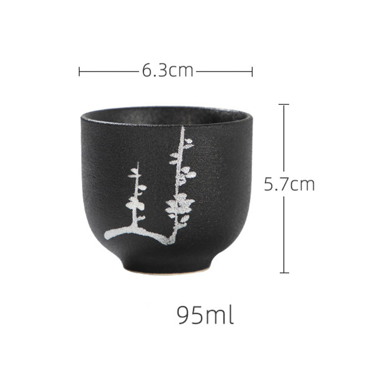 Buddha Stones手描き蓮の花竹菊黒陶器セラミックティーカップカンフーティーカップ95ml