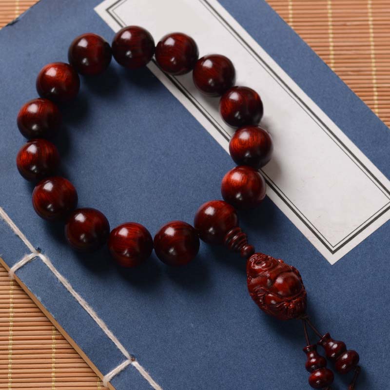 Buddha Stones小葉紅檀 笑い仏 富の神 守護ブレスレット