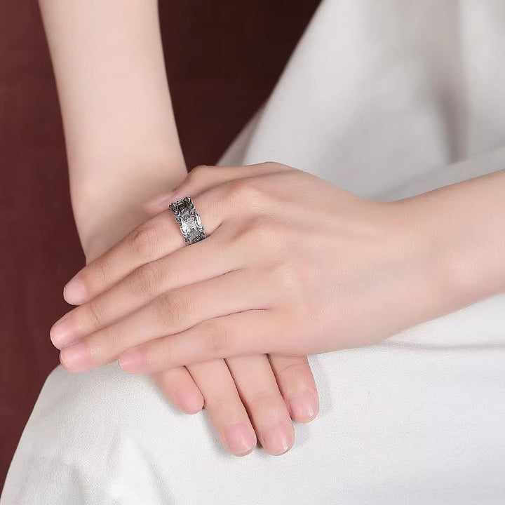 Buddha Stonesチベットのオーム・マニ・パドメ・フムデザイン平和調節リング