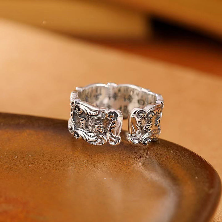 Buddha Stonesチベットのオーム・マニ・パドメ・フムデザイン平和調節リング