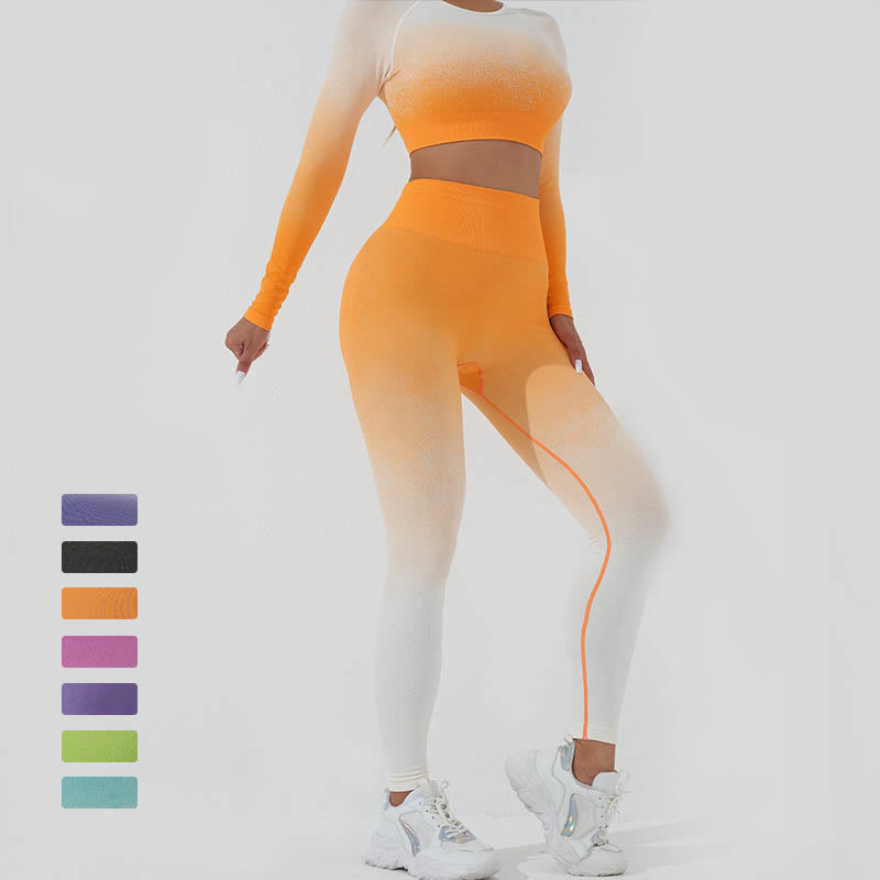 Buddha StonesグラデーションロングスリーブクロップトップTシャツブラレギンスパンツフィットネスヨガウェア - image 28