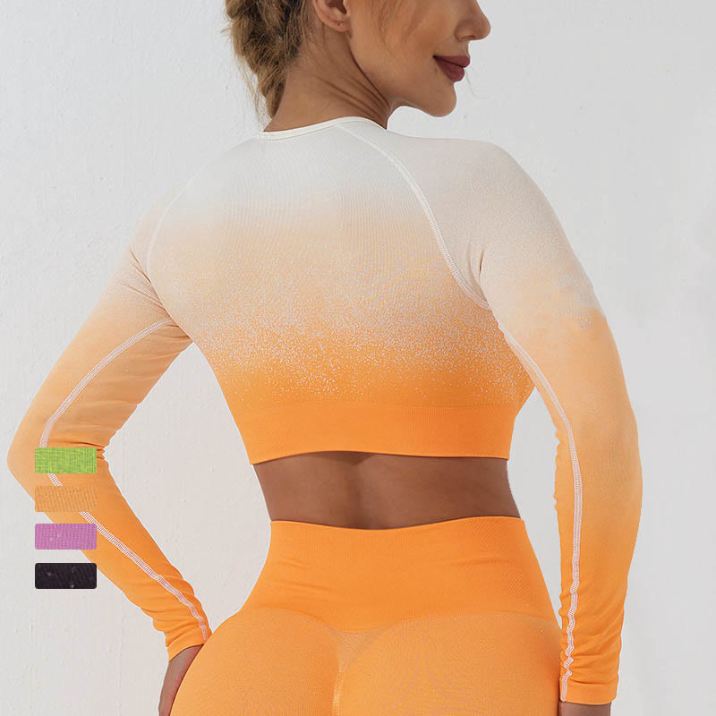 Buddha StonesグラデーションロングスリーブクロップトップTシャツブラレギンスパンツフィットネスヨガウェア - image 8