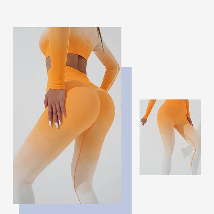 Buddha StonesグラデーションロングスリーブクロップトップTシャツブラレギンスパンツフィットネスヨガウェア - image 26