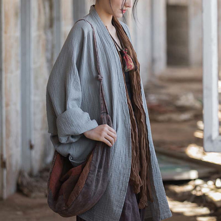 Buddha Stonesの無地デザイン長袖コート 禅瞑想 オープンフロントトップ コットンジャケット - image 28