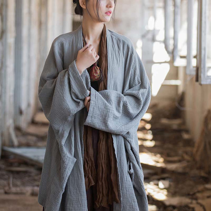 Buddha Stonesの無地デザイン長袖コート 禅瞑想 オープンフロントトップ コットンジャケット - image 30