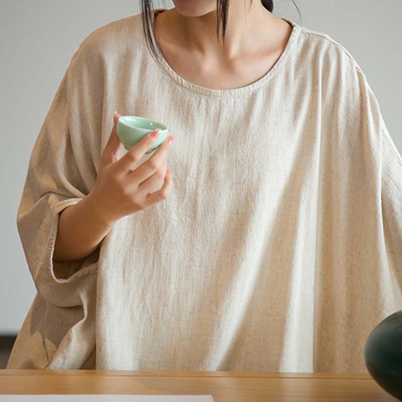 Buddha Stones無地 七分袖 トップス ルーズTシャツ - image 9