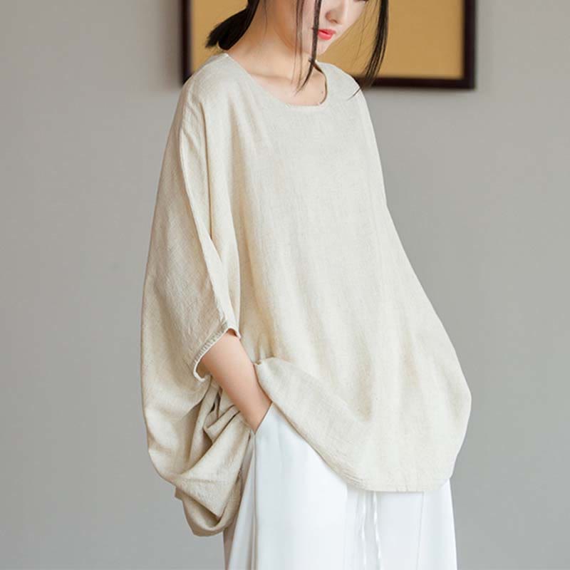 Buddha Stones無地 七分袖 トップス ルーズTシャツ - image 7