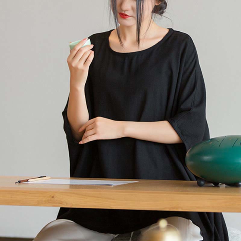 Buddha Stones無地 七分袖 トップス ルーズTシャツ - image 20