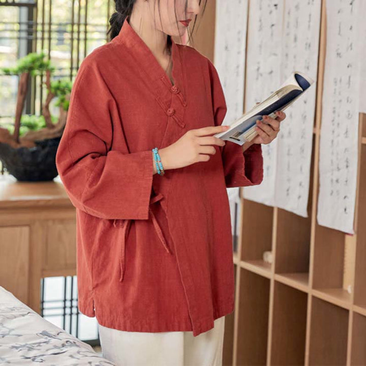 Buddha Stonesカエルボタン漢服デザイン長袖コート禅瞑想オープンフロントトップジャケット - image 4