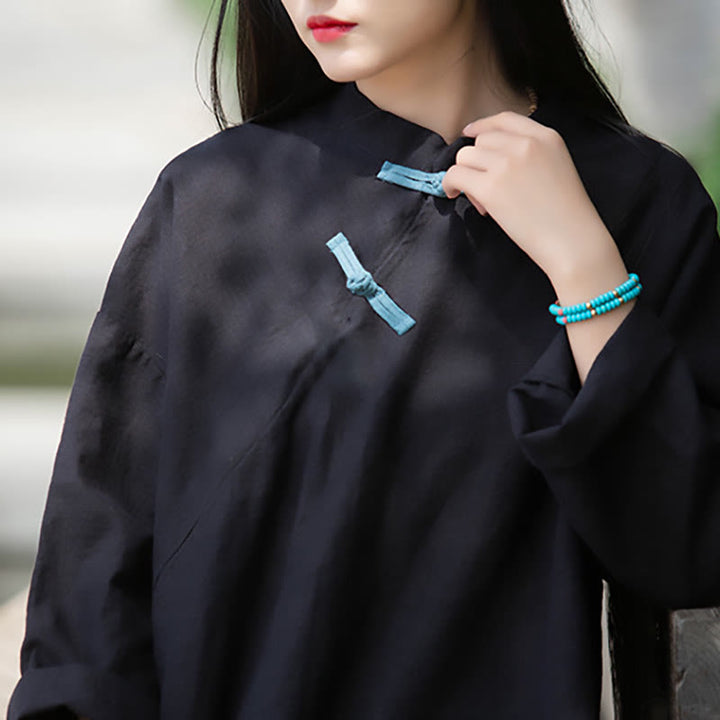 Buddha Stonesラミーリネンゆったりブラウスレディース長袖シャツ中国漢服トップス - image 17