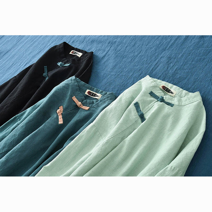 Buddha Stonesラミーリネンゆったりブラウスレディース長袖シャツ中国漢服トップス - image 29