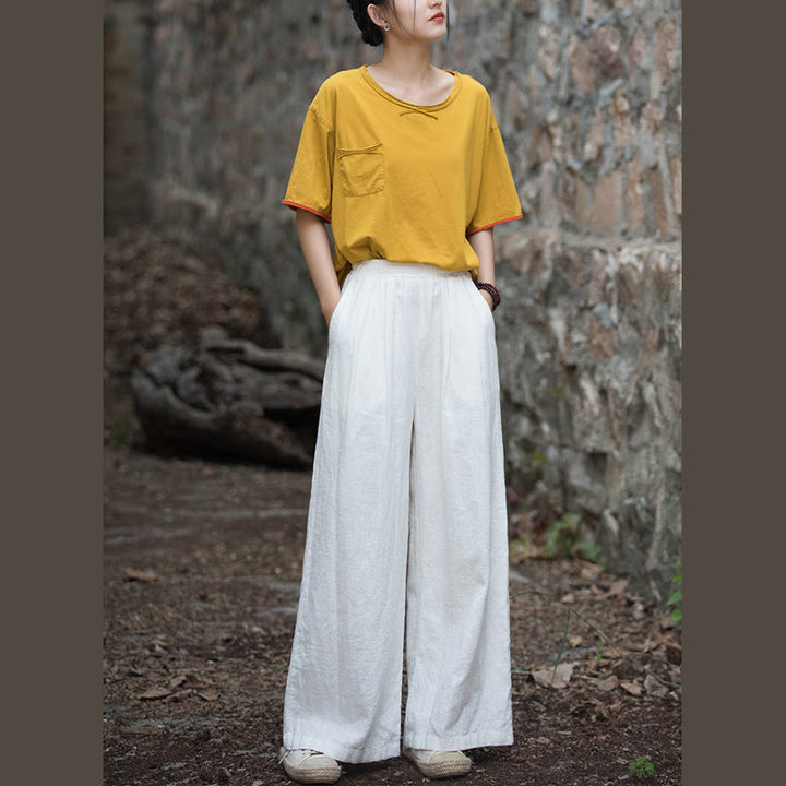 Buddha Stonesレトロ ワイドレッグパンツ カジュアル レディース ヨガパンツ ポケット付き