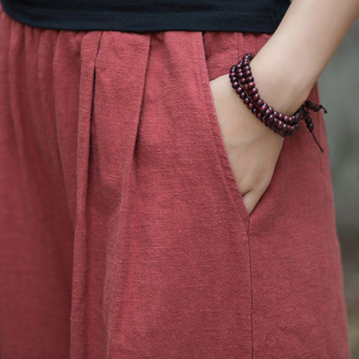 Buddha Stonesレトロ ワイドレッグパンツ カジュアル レディース ヨガパンツ ポケット付き