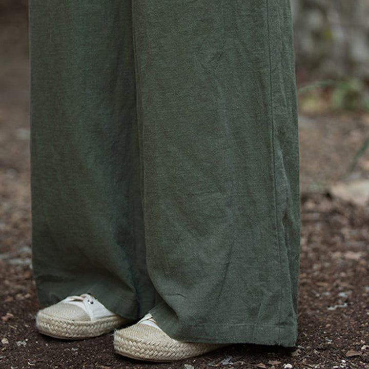 Buddha Stonesレトロ ワイドレッグパンツ カジュアル レディース ヨガパンツ ポケット付き