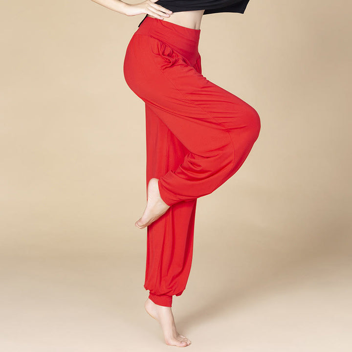 Buddha Stones無地 モダール ヨガ ダンス ハイウエスト ハーレムパンツ ポケット付き - 赤 - US14、 UK/AU18、 EU46 (3XL) - image 4