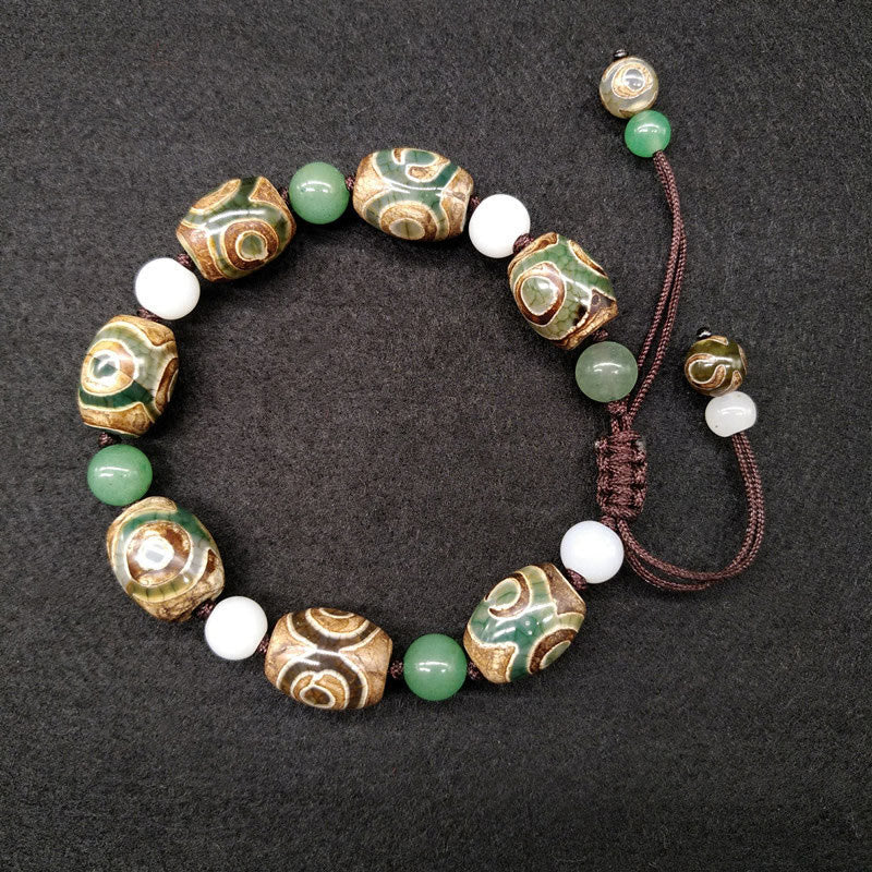 Buddha Stonesチベット三眼ビーズ幸運保護編み込みブレスレット