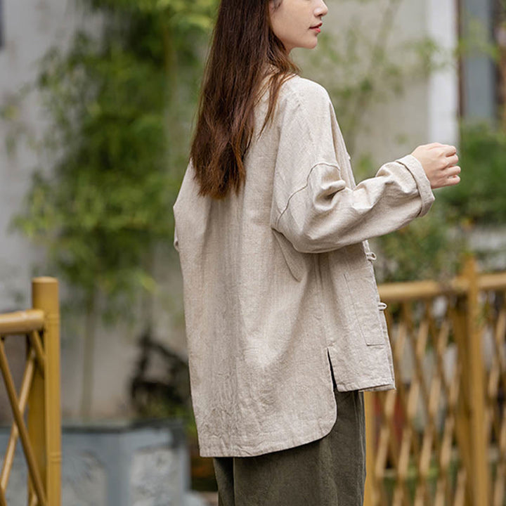 Buddha Stonesカエルボタンデザインシャツ 太極拳瞑想用トップス ラミーリネンジャケット