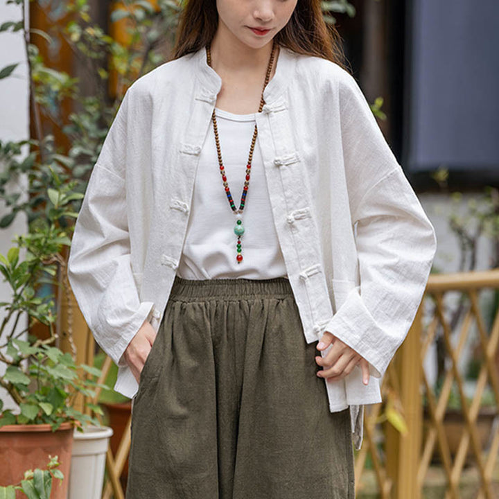 Buddha Stonesカエルボタンデザインシャツ 太極拳瞑想用トップス ラミーリネンジャケット