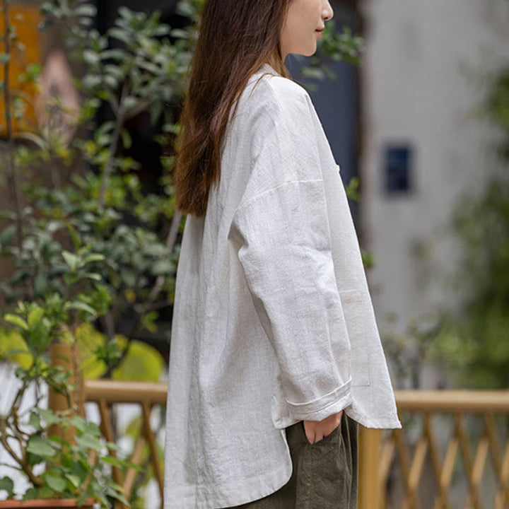 Buddha Stonesカエルボタンデザインシャツ 太極拳瞑想用トップス ラミーリネンジャケット