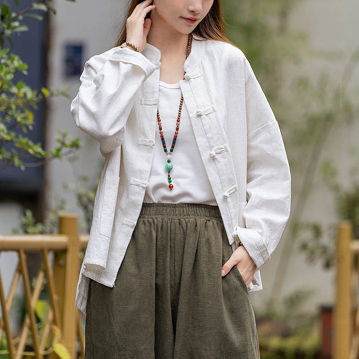 Buddha Stonesカエルボタンデザインシャツ 太極拳瞑想用トップス ラミーリネンジャケット