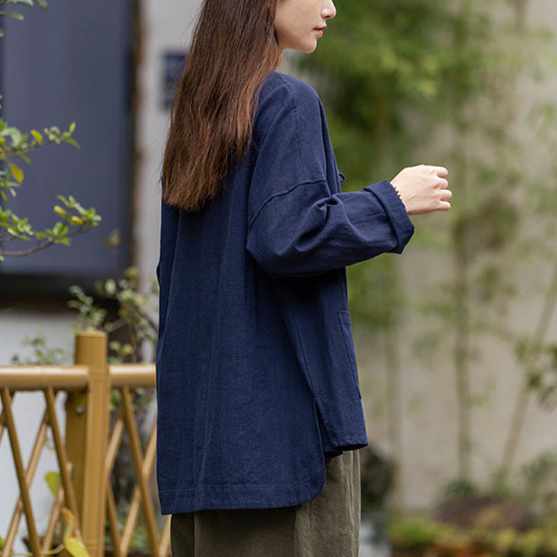 Buddha Stonesカエルボタンデザインシャツ 太極拳瞑想用トップス ラミーリネンジャケット