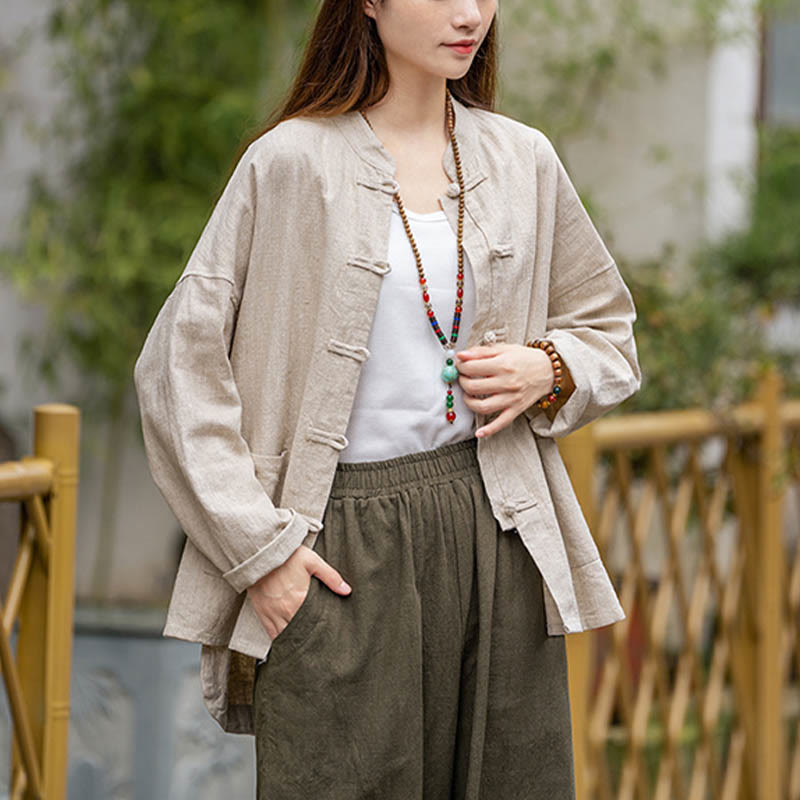 Buddha Stonesカエルボタンデザインシャツ 太極拳瞑想用トップス ラミーリネンジャケット