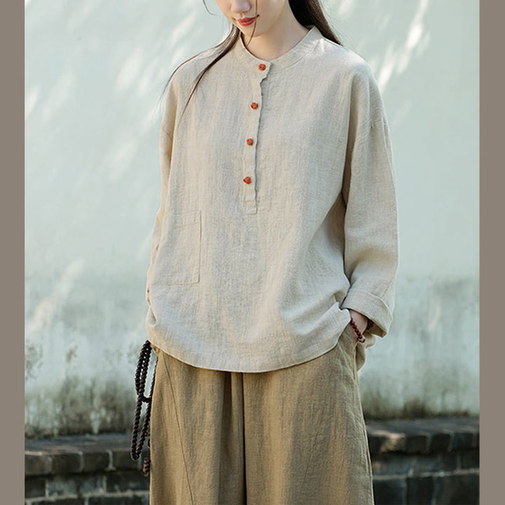 Buddha Stones無地 ルーズボタンブラウス 長袖シャツ トップス - image 14