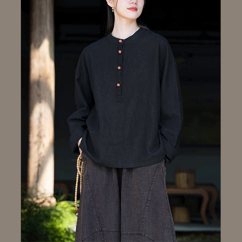 Buddha Stones無地 ルーズボタンブラウス 長袖シャツ トップス - image 31