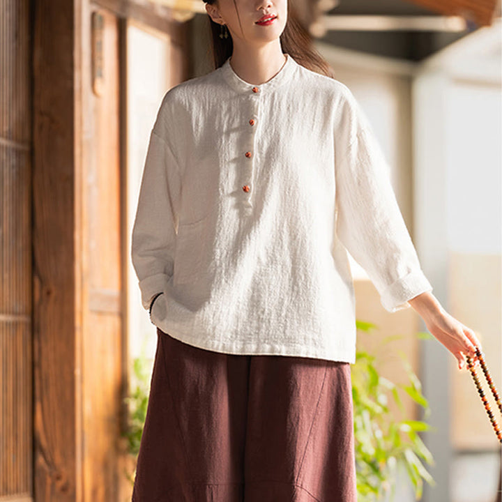 Buddha Stones無地 ルーズボタンブラウス 長袖シャツ トップス - image 4