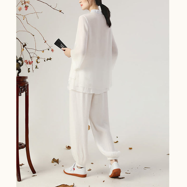 Buddha Stones 2点セット 長袖 カエルボタン 瞑想 祈り 禅 練習 太極拳 ユニフォーム 衣類 レディース セット