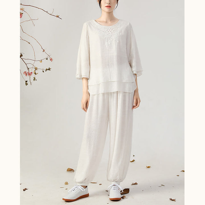 Buddha Stones 2点セット 長袖 カエルボタン 瞑想 祈り 禅 練習 太極拳 ユニフォーム 衣類 レディース セット