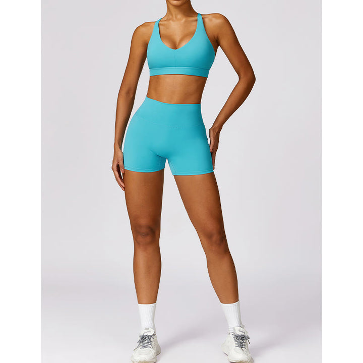 Buddha Stonesジム スポーツ ヨガ バックレス ブラ クロップ タンクトップ 通気性 ショーツ