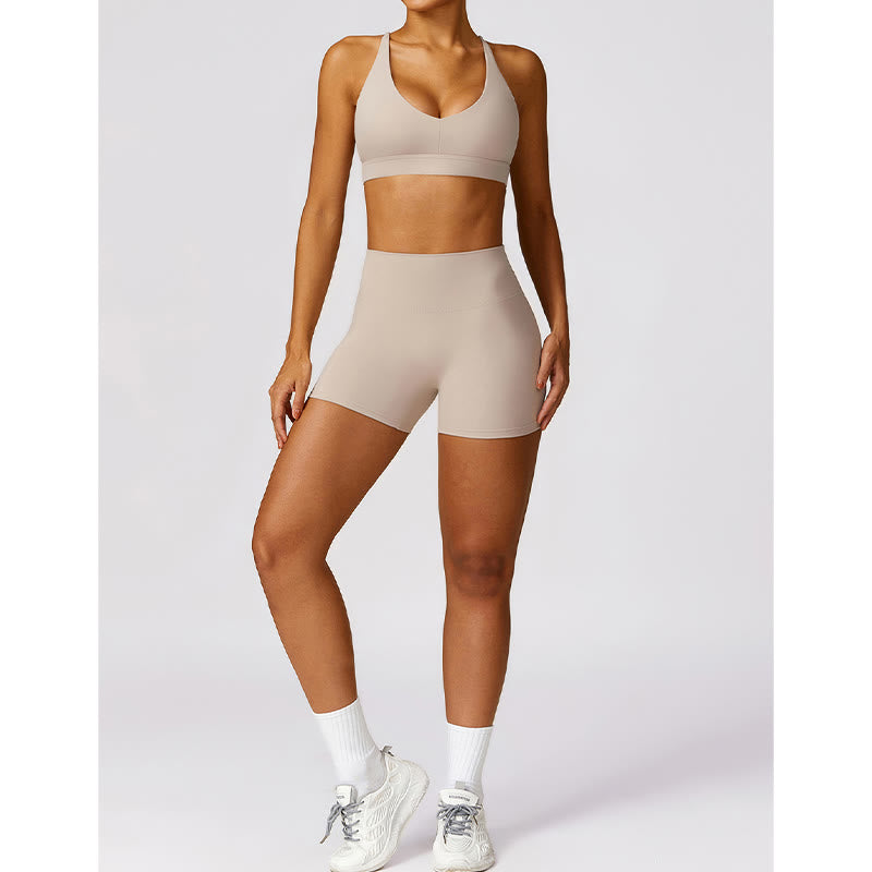 Buddha Stonesジム スポーツ ヨガ バックレス ブラ クロップ タンクトップ 通気性 ショーツ