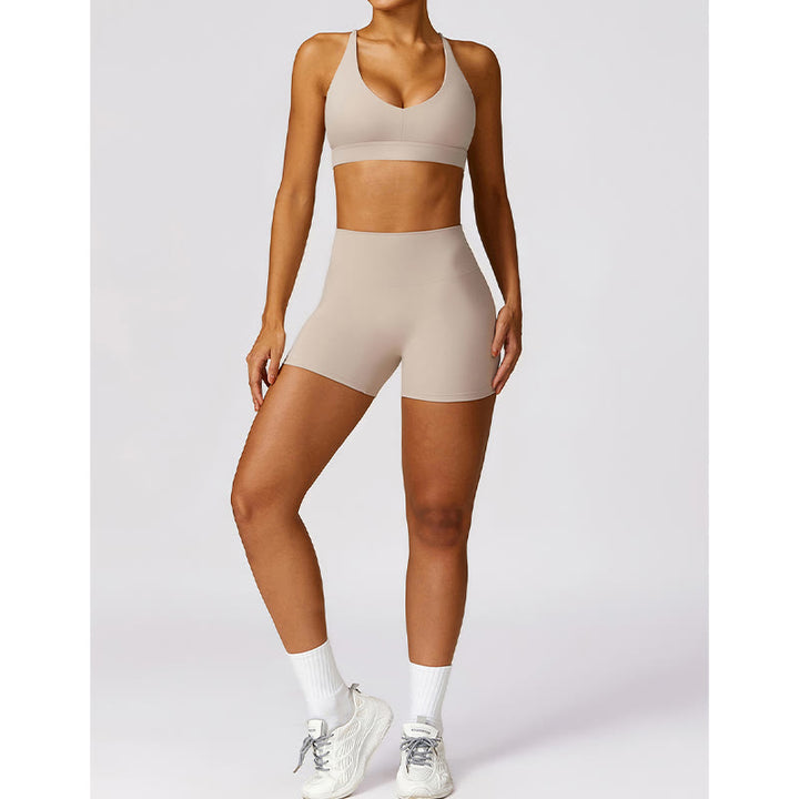 Buddha Stonesジム スポーツ ヨガ バックレス ブラ クロップ タンクトップ 通気性 ショーツ