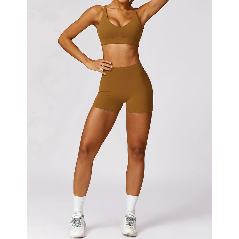 Buddha Stonesジム スポーツ ヨガ バックレス ブラ クロップ タンクトップ 通気性 ショーツ