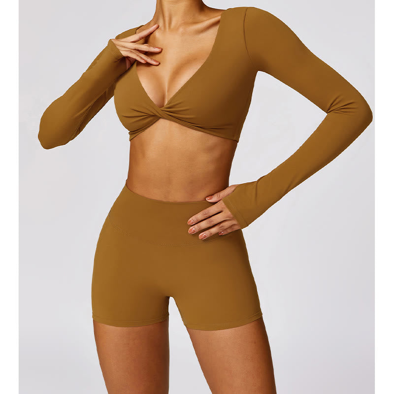 Buddha Stonesジム スポーツ ヨガ バックレス ブラ クロップ タンクトップ 通気性 ショーツ