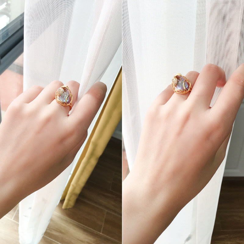 Buddha Stonesパール銅メッキゴールドフラワー幸福富リング