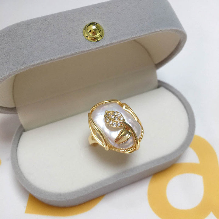 Buddha Stonesパール銅メッキゴールドフラワー幸福富リング