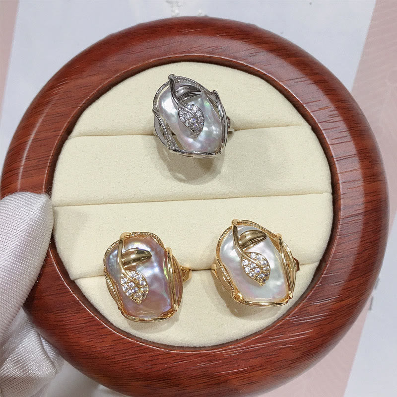 Buddha Stonesパール銅メッキゴールドフラワー幸福富リング