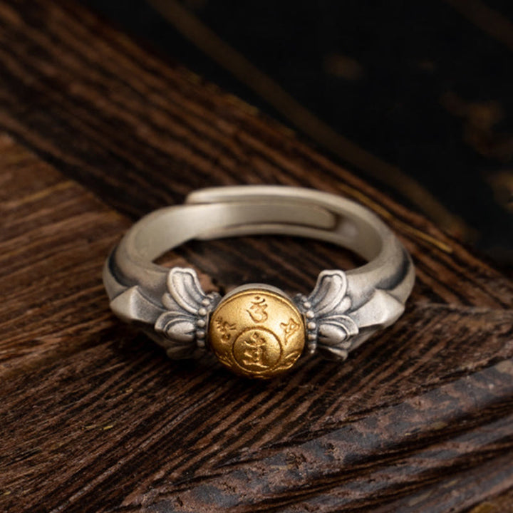 Buddha Stones925 スターリングシルバー マンジュスリーマントラオーム・マニ・パドメ・フムピース アジャスタブルリング